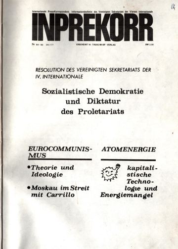Umschlag, Inprekorr Nr. 84/85
